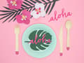 Miniatyrbild 6 av 9: 6 kort till bordsdukning gröna i form av löv - Aloha Collection