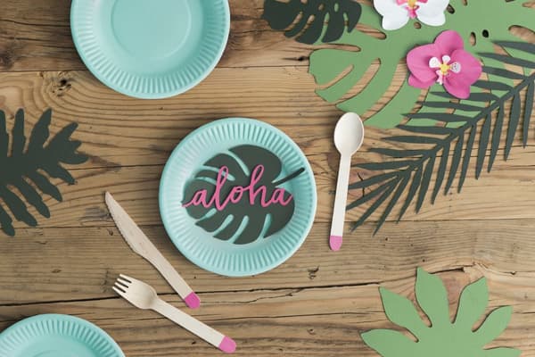 6 kort till bordsdukning gröna i form av löv - Aloha Collection