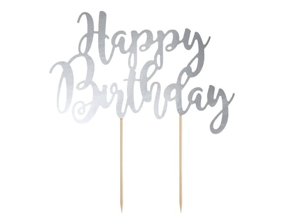 "Happy Birthday" kakkukoriste hopeisena - Black & White