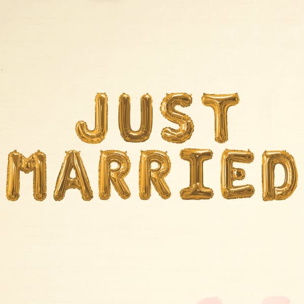 Folieballon "Just married" i guld - Glitz & Glamour Black & Gold