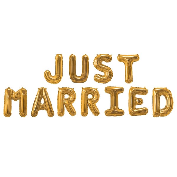 Folieballon "Just married" i guld - Glitz & Glamour Black & Gold