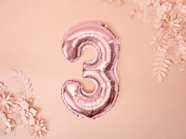"3" Folieballong i rosegull (35 cm)