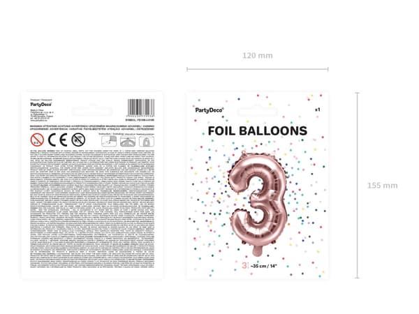 "3" Folieballong i rosegull (35 cm)