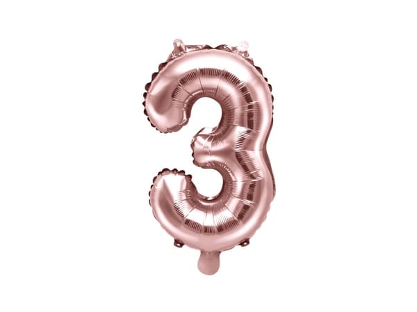 "3" Folieballong i roseguld (35 cm)