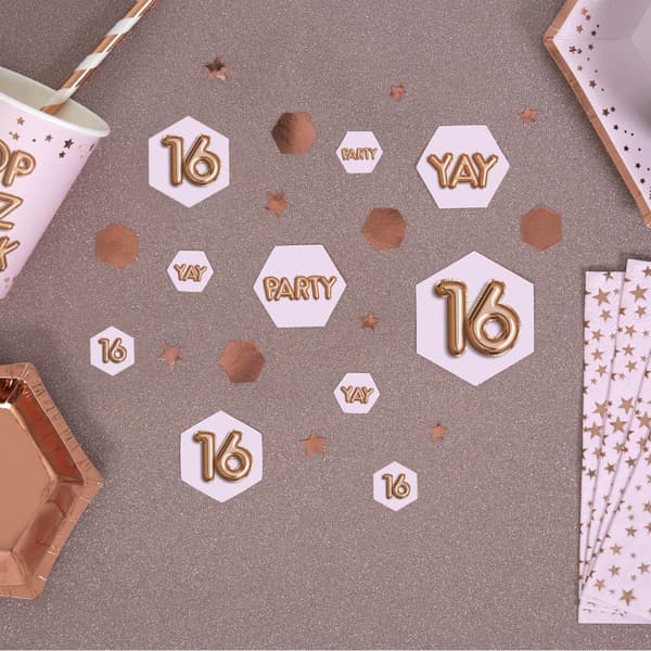 Bordkonfetti "16" - Glitz & Glamour Pink & Rose Gold