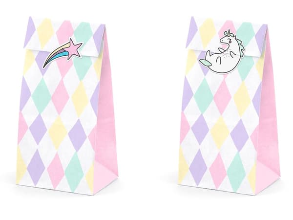 6 flerfarvet print papir slikposer med enhjørning klistermærker - Unicorn Collection