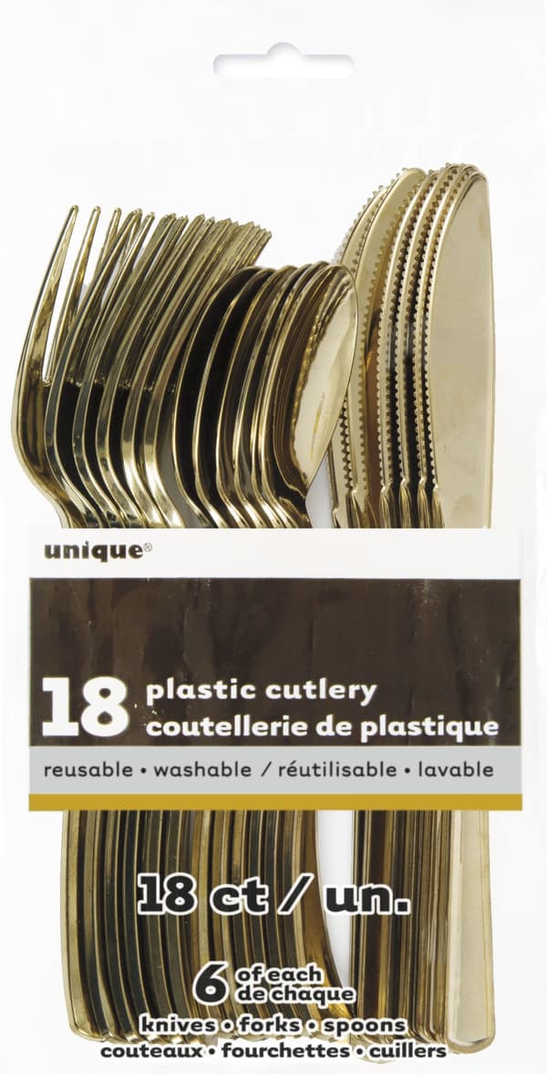 Sæt af guld plastik bestik - Basale farver linje