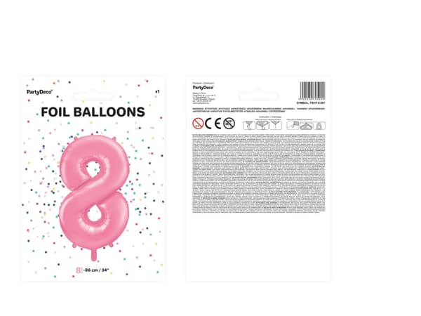 Folieballong nummer  "8" rosa 86 cm