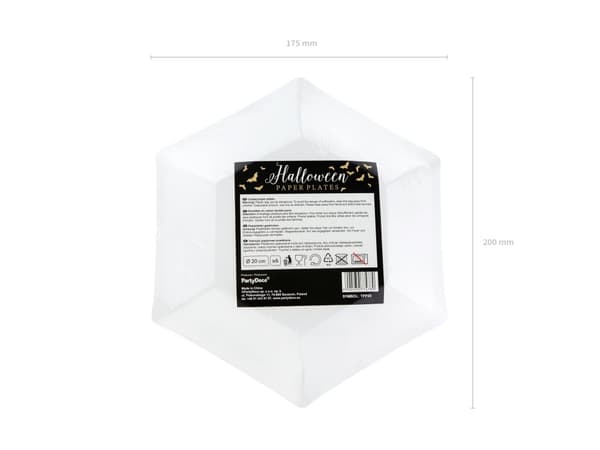 6 Sorte Papirtallerkner med Guld Flagermu (20 cm) - Trick or Treat Collection