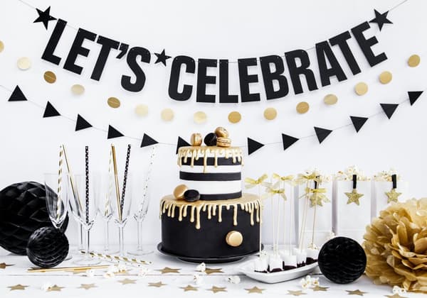 Sett med 10 Hvite Papirsugerør med Gullstjerner - Happy New Year Collection