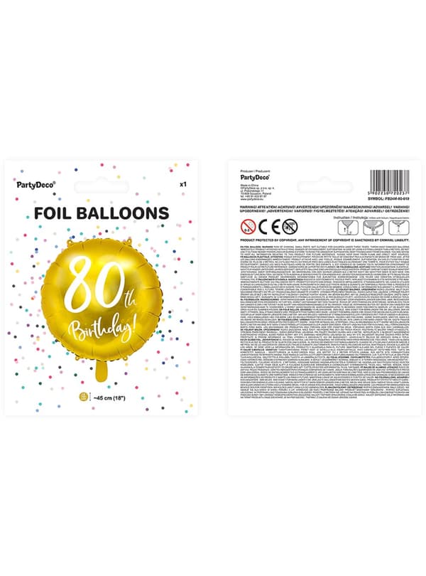 Ballong 80 th Birthday guldfärgad (45 cm)