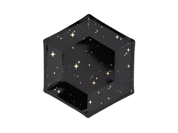 6 Sorte Papirtallerkner med Guldstjerne (20 cm) - New Year's Eve Collection