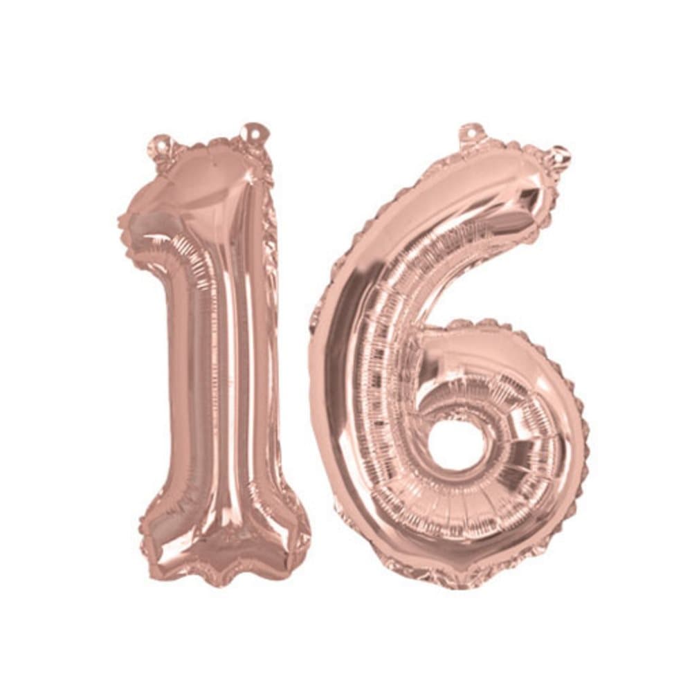 Folieballong "16" roséguld - Glitz & Glamour Pink & Rose Gold 40cm