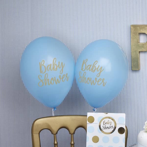 Sett med 8 "Baby Shower" latex ballonger i blå - Pattern Works