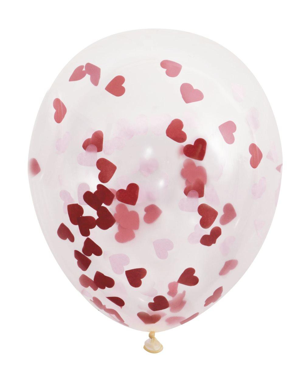 5 latexballonger med konfetti i form av ett hjärta (40cm)