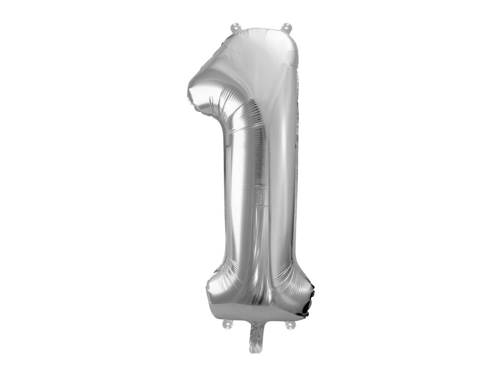 Folieballong nummer "1" silverfärgad 86 cm