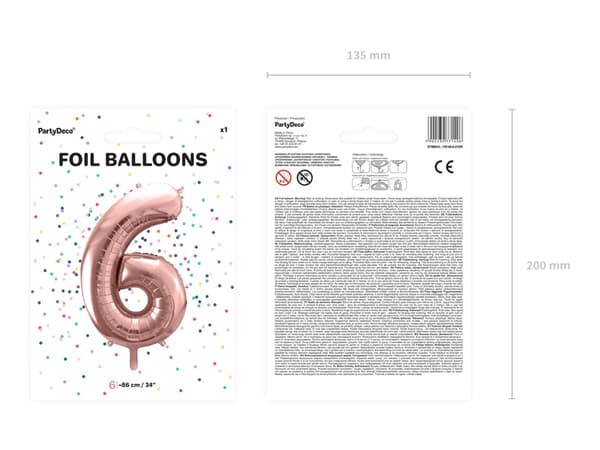 "6" Folieballon i roseguld (86 cm)