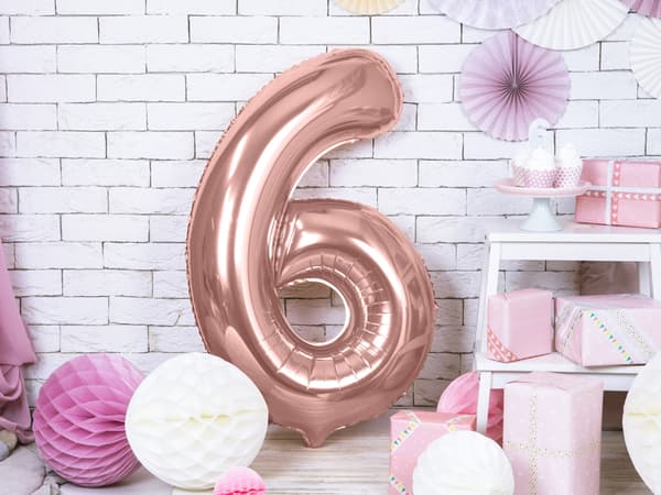 "6" Folieballon i roseguld (86 cm)