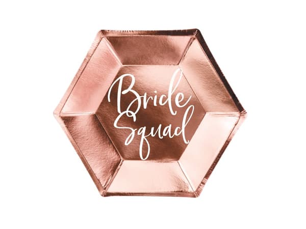 6 papperstallrikar roséguldfärgade "Bride Squad" (23 cm) - Rose Gold Bride To Be
