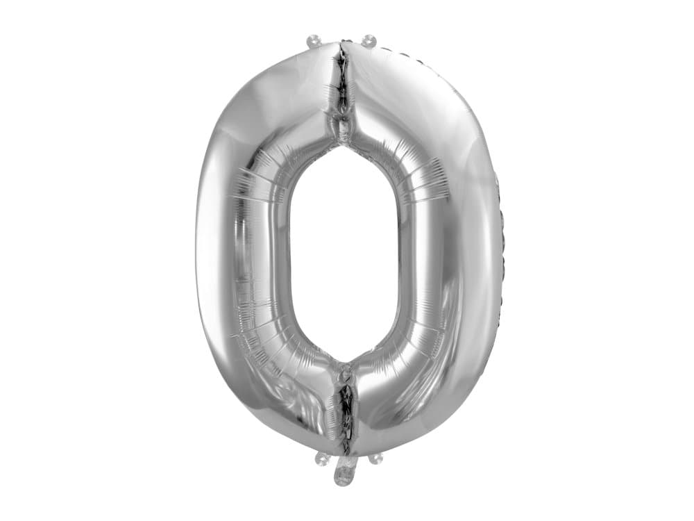 Folieballong nummer "0" silverfärgad 86 cm