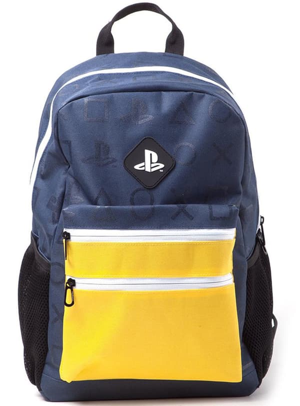 Keltainen reppu PlayStation logolla