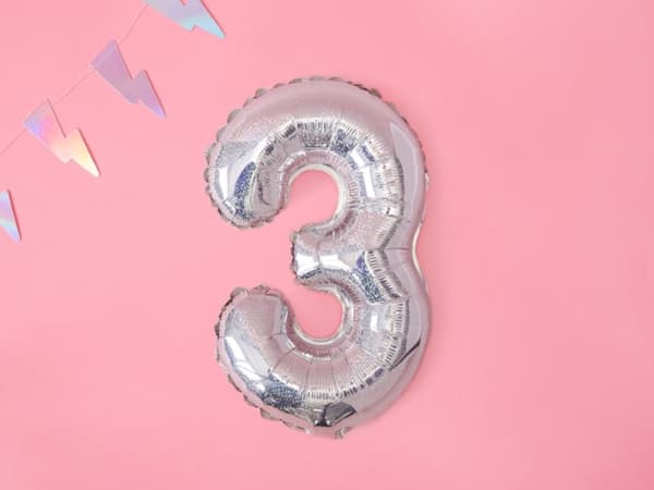 Folieballon "3" sølv med glitter (35 cm)