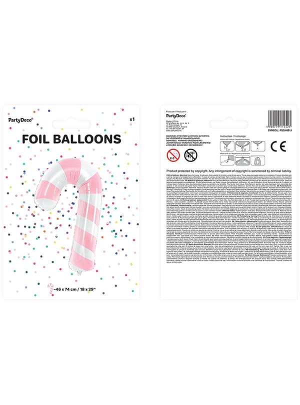 Ballong karamellstång rosa och vit (74 cm)