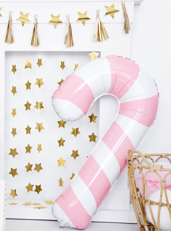 Ballong karamellstång rosa och vit (74 cm)