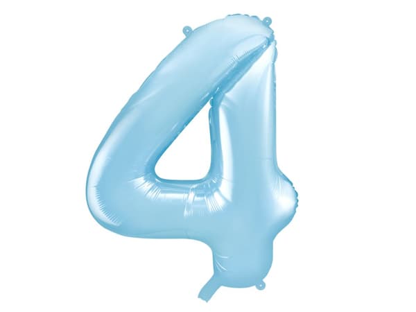 Nummer "4" folieballon i lyseblå, 86 cm