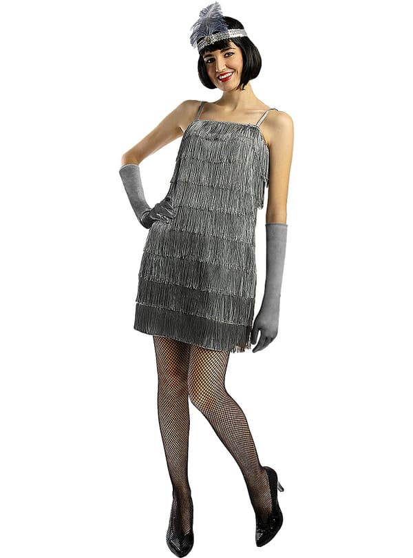 1920-tallet Flapper Kostyme i Sølv XXL