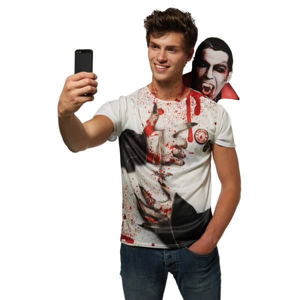 Rubies Mens Vampire Selfie Shocker Costume White/Black Standard