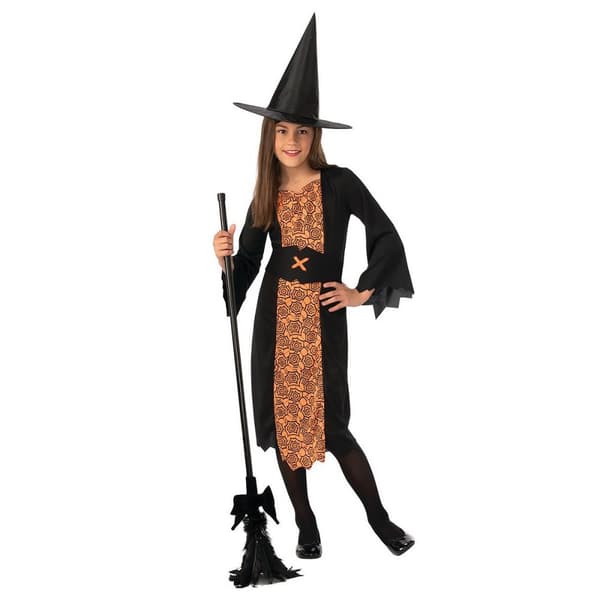 Bristol Novelty Girls Economy Witch Costume Black/Orange 5-6 Years