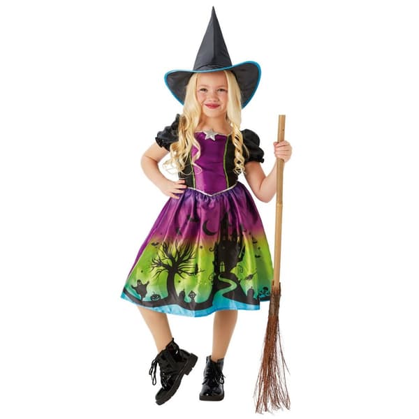 Rubies Girls Witch Halloween Costume Dress Purple/Black/Green 7-8 Years