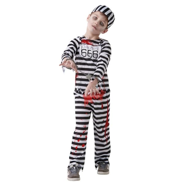 Bristol Novelty Childrens/Kids Convict Zombie Costume Black/White/Red 9-10 Years