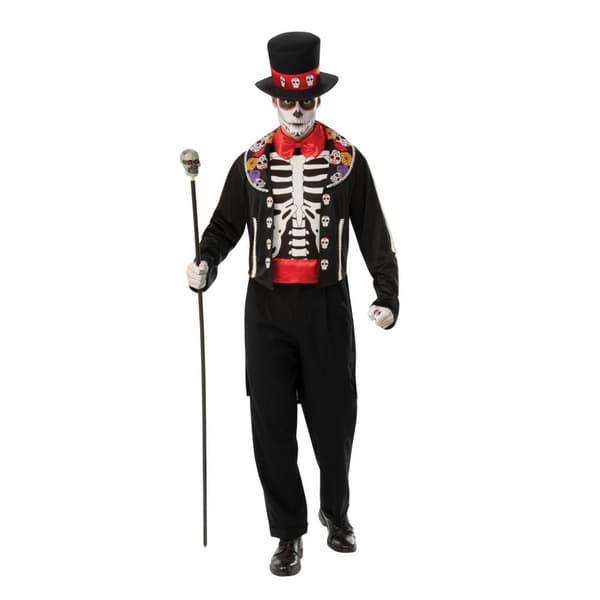 Bristol Novelty Mens Day Of The Dead Costume Black/White/Red Standard