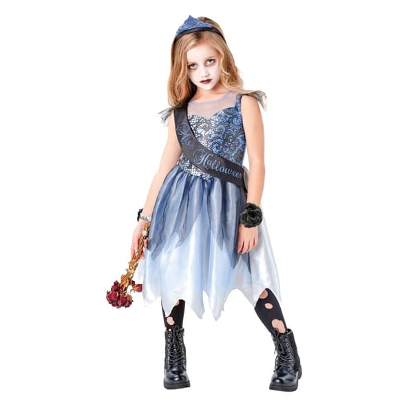 Bristol Novelty Miss Halloween Gothic Costume Blue/Silver/Black 7-8 Years
