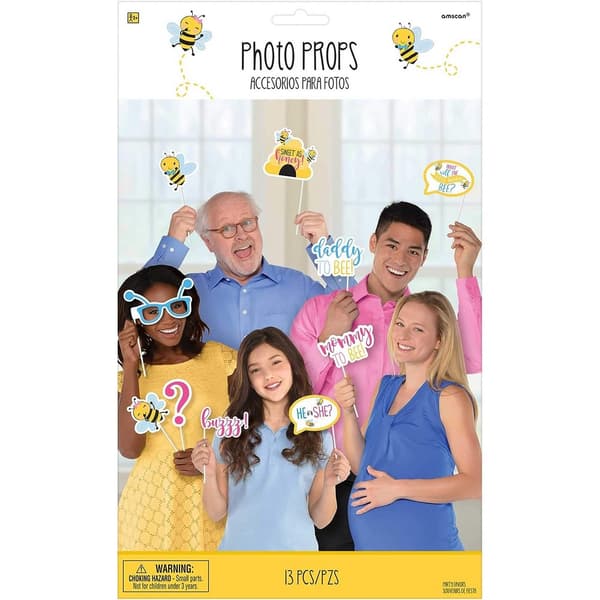 Amscan What Will It Bee? Gender Reveal Photobooth Props (Pack of 13) Multicoloured One Size