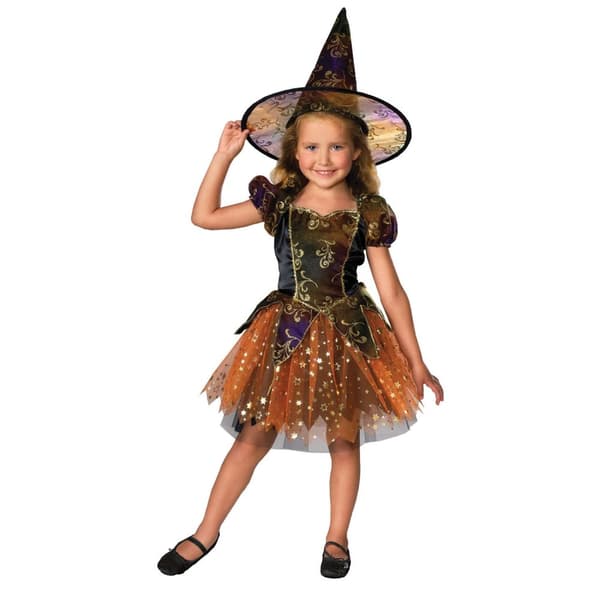 Bristol Novelty Piger heks kostume Black/Gold 3-4 Years