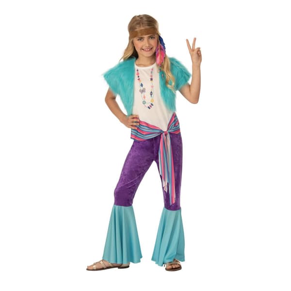 Bristol Novelty Girls Hippy Costume White/Sky Blue/Purple M