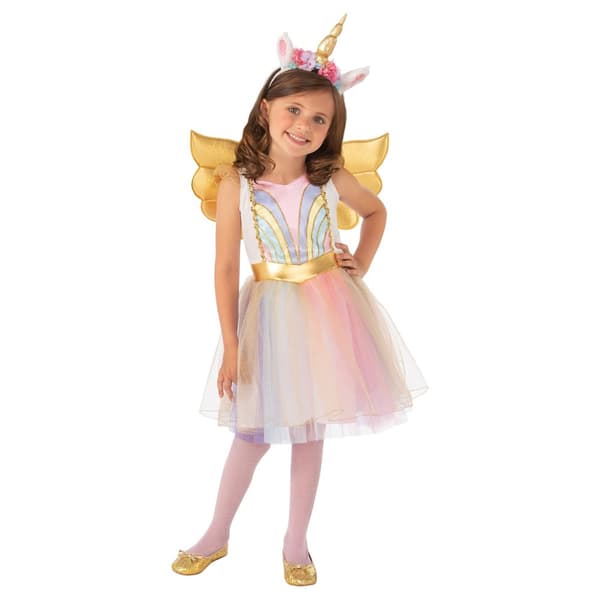 Bristol Novelty Girls Sparkling Unicorn Costume Pink/Gold/Blue 7-8 Years