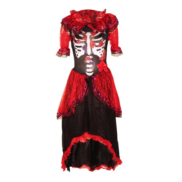 Bristol Novelty Womens/Ladies Day Of The Dead Costume Red/Black/White S