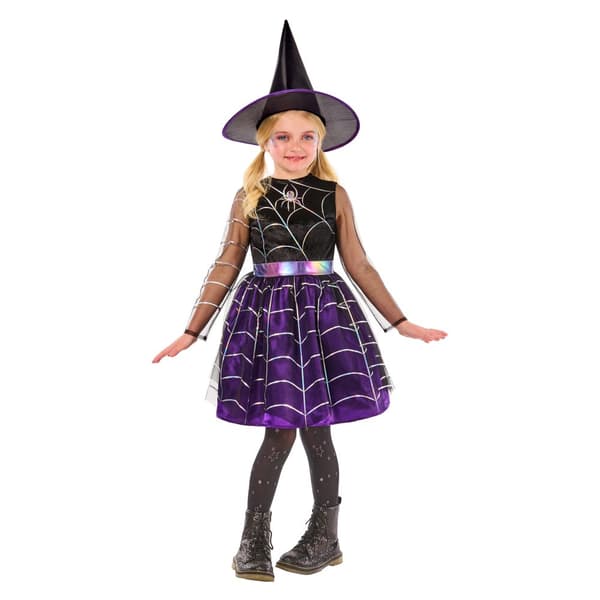 Bristol Novelty Girls Cobweb Witch Costume Black/Purple 3-4 Years