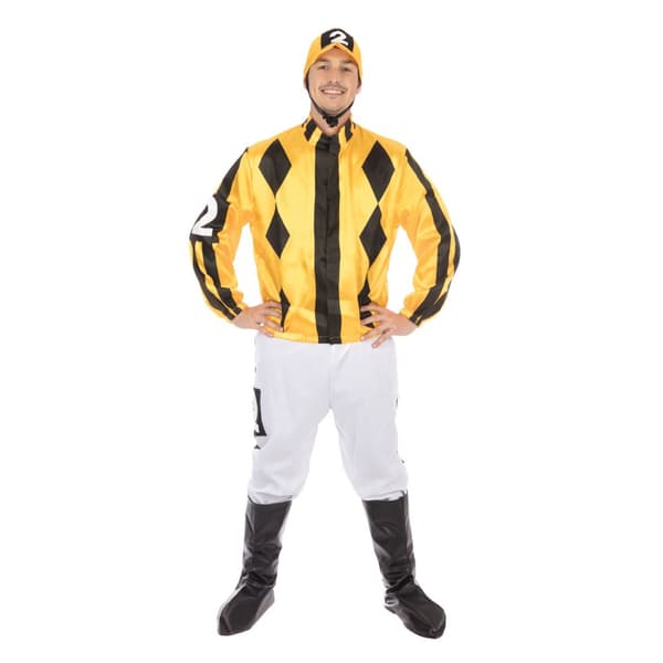 Bristol Novelty Unisex Adult Jockey Costume Yellow/Black/White Standard