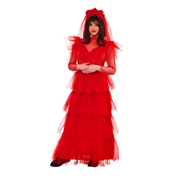 Beetlejuice Womens/Ladies Lydia Deetz Wedding Costume Dress Red L