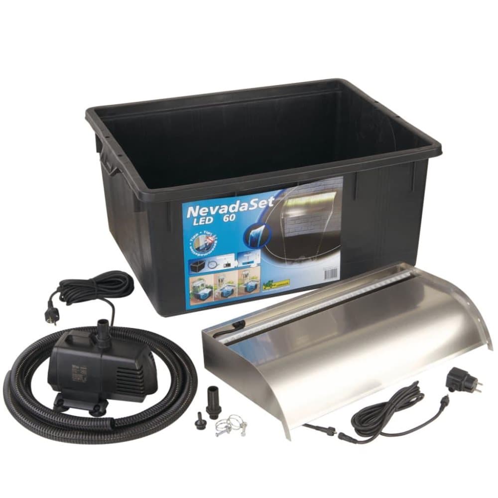 Ubbink Nevada Foss 60 cm med LED Belysning og Pumpe - Rustfritt Stål