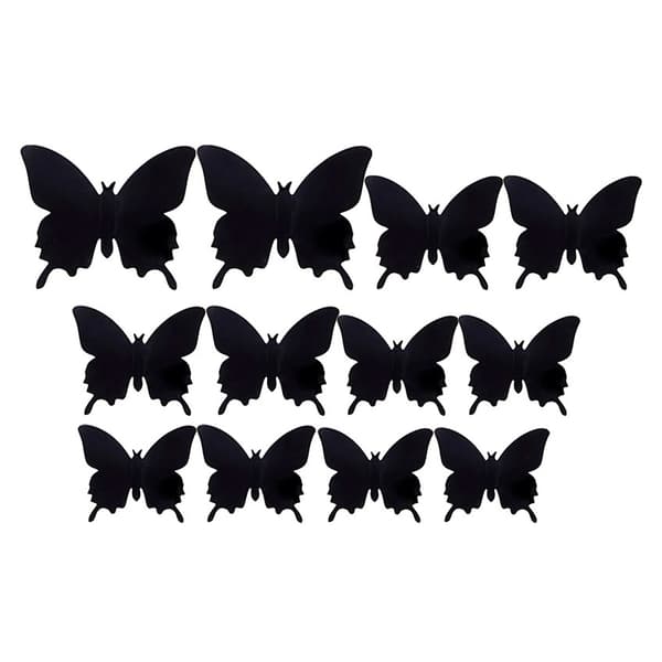 Väggdekoration 12-pack Fjärilar 3D Väggdekal Stickers Väggdekor (Svart)