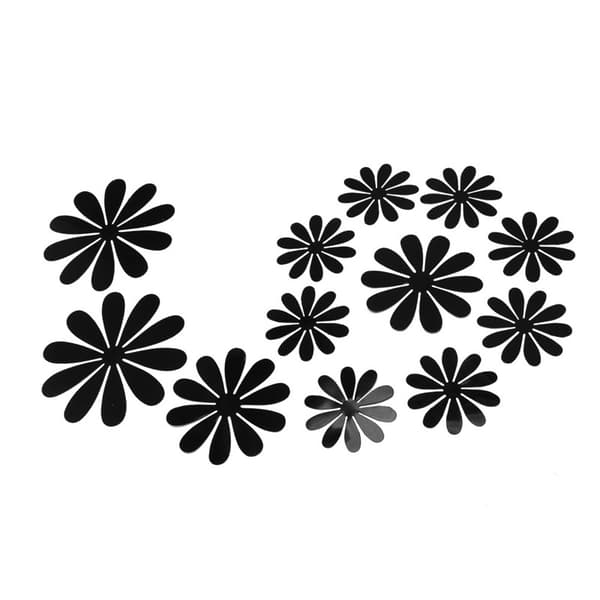 Väggdekoration 12-pack Blommor 3D Svart Väggdekal Stickers Väggdekor