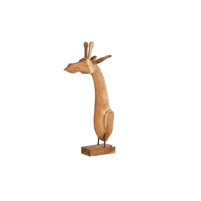 Naturligt teak giraffhoved på basen - 27 x 40 x 83 cm - Naturlig beige