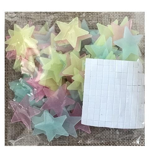 100-pack 3 cm Glow In The Dark Stars/Självlysande Stjärnor (flerfärgade)