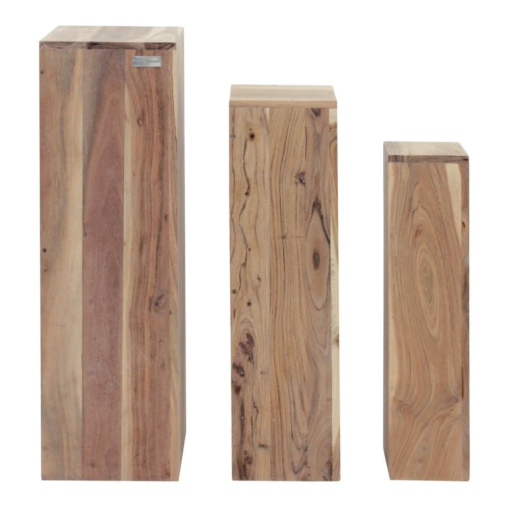 WOMO-DESIGN sæt med 3 dekorative søjler i massivt træ, sidebord, blomsterstand, blomsterpiedestal, blomstersøjle, træindretning, træstolpe, træ,